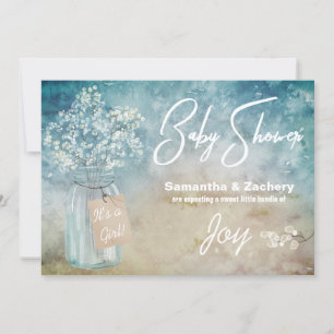 Convites *~* Mason Jar Baby's Breath Chá de fraldas Rustic