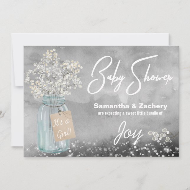 Convites *~* Mason Jar Baby's Breath Rustic Chá de fraldas (Frente)