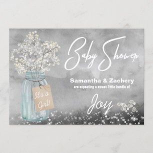 Convites *~* Mason Jar Baby's Breath Rustic Chá de fraldas