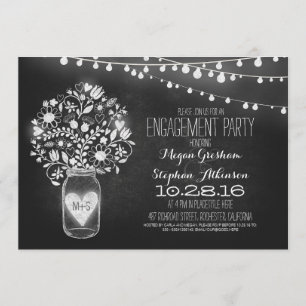 Convites Mason jar chalkboard & light festa de noivado