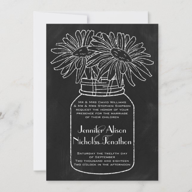 Convites Mason Jar com Daisies no Casamento Chalkboard (Frente)