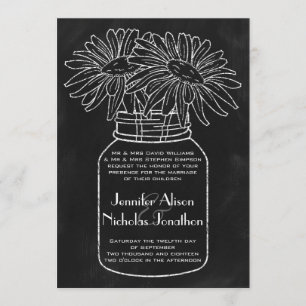 Convites Mason Jar com Daisies no Casamento Chalkboard
