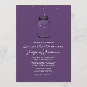 Convites Mason Jar com Fireflies Invitation Purple