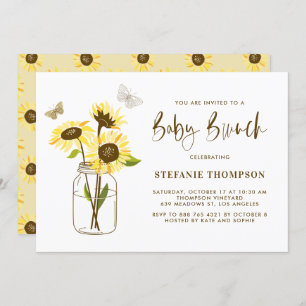Convites Mason Jar com Girassóis Amarelos Baby Brunch