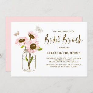 Convites Mason Jar com Sunflower Bridal Brunch rosa