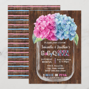 Convites Mason jar country chic gender revelam rosa ou azul