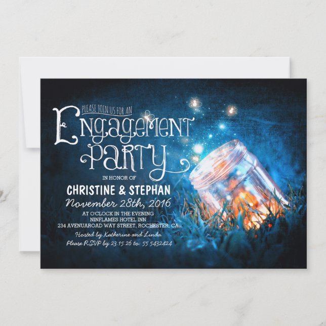 Convites Mason jar e festa de noivado de pirilampos românti (Frente)