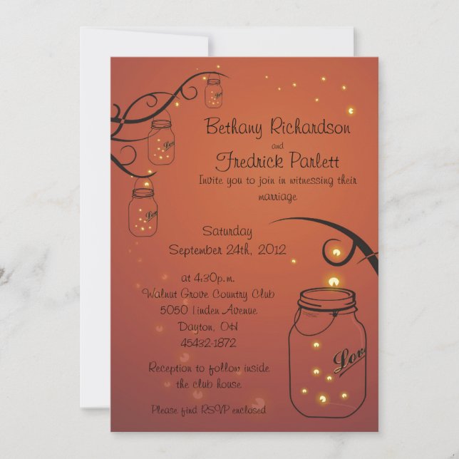 Convites Mason Jar e Firefly Invitation Orange (Frente)