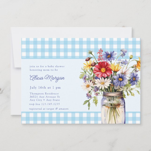 Convites Mason Jar Floral | Chá de fraldas russo (Frente)