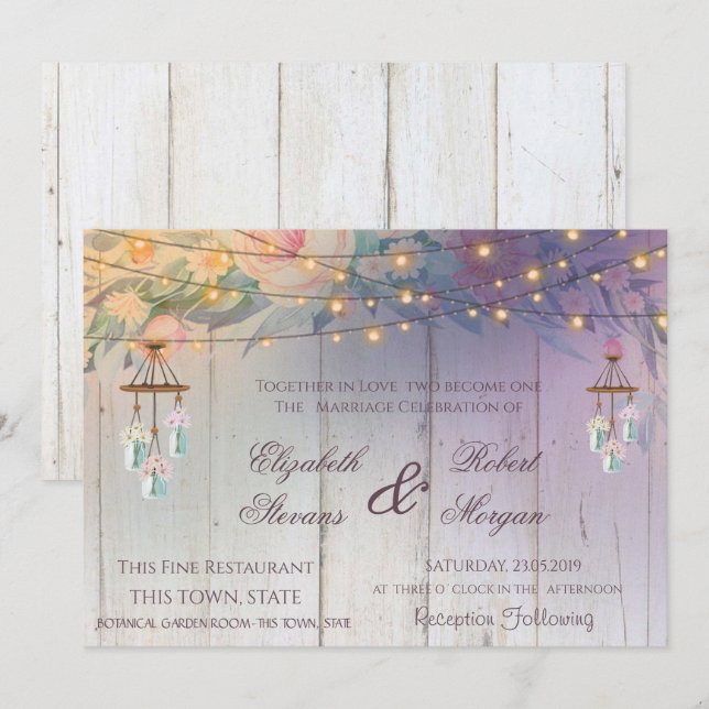 Convites Mason Jar,Flores,Convite Floral Para Casamento De  (Frente/Verso)