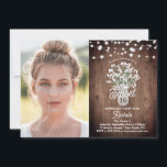 Convites Mason Jar, Flores, Luzes Doce 16 Foto de Aniversár<br><div class="desc">Esta design apresenta flores de respiração de bebê de cor d'água, em um vaso de jarro de pedras, sobre um fundo de madeira rústica e espaço para uma foto. Clique no botão personalizar para obter mais flexibilidade na modificação do texto ou na movimentação dos gráficos! No nosso compro, estão disponíveis...</div>