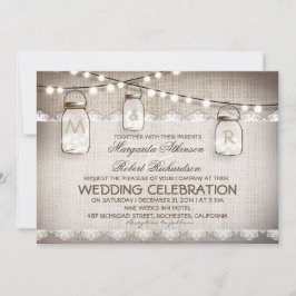 Convites Mason Jar Lights - Burlap Lace Rustic Wed