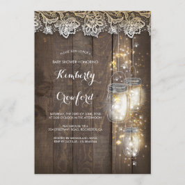 Convites Mason Jar Lights e Lace Rustic Chá de fraldas