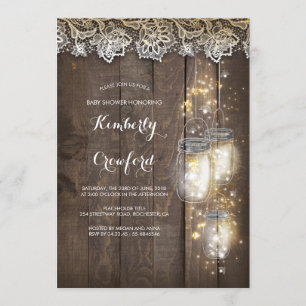 Convites Mason Jar Lights e Lace Rustic Chá de fraldas