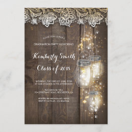 Convites Mason Jar Lights e Lace Rustic Festa de formatura
