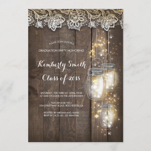 Convites Mason Jar Lights e Lace Rustic Festa de formatura
