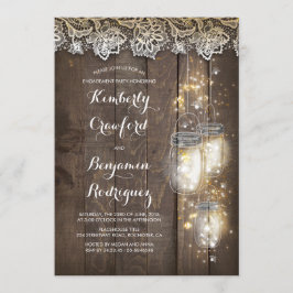 Convites Mason Jar Lights e Lace Rustic Festa de noivado