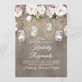 Convites Mason Jar Lights Floral Russe Chá de fraldas