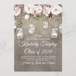 Convites Mason Jar Lights Floral Russe Festa de formatura