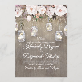 Convites Mason Jar Lights Floral Russe Festa de noivado