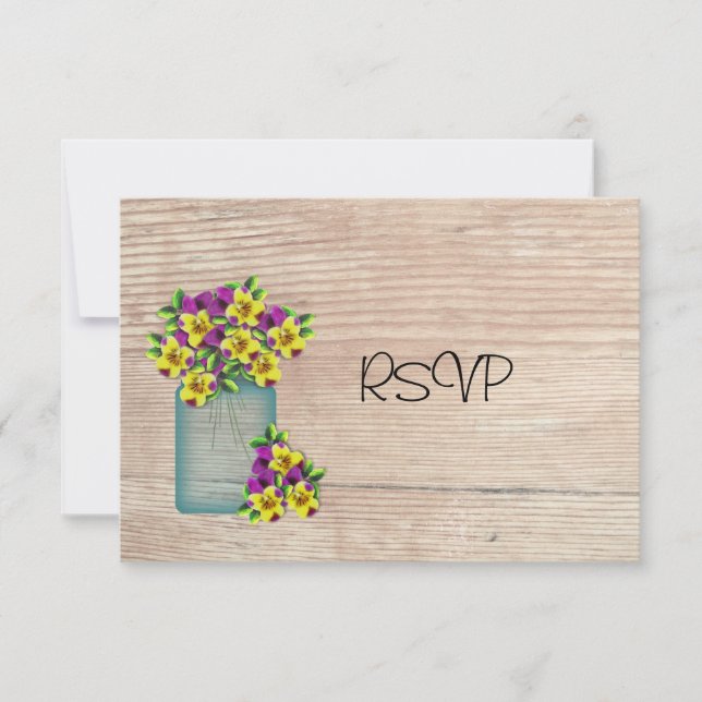 Convites Mason Jar Of Pansies Reception RSVP (Frente)