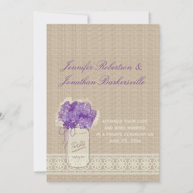 Convites Mason Jar Purple Flowers Casamento Poste (Frente)