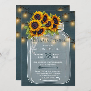 Convites Mason jar russo com janto de ensaio de girassóis