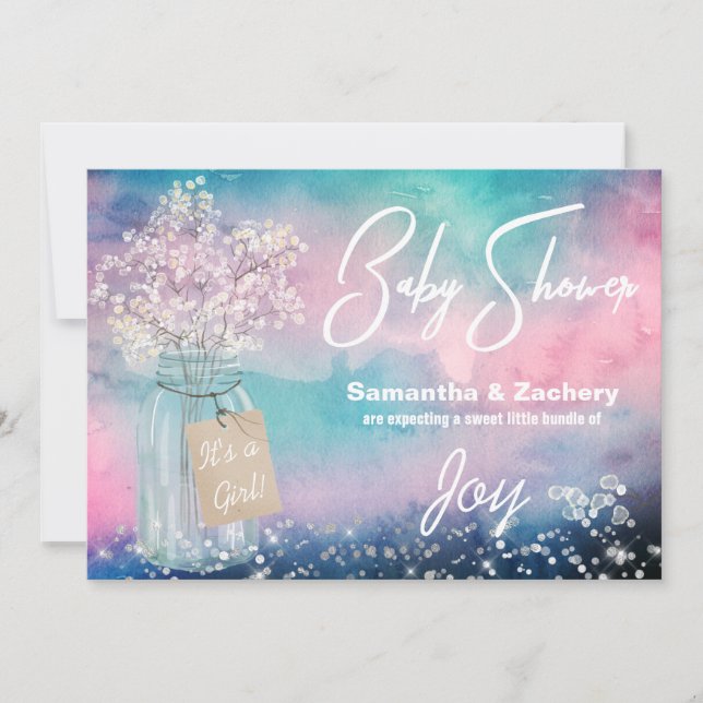 Convites *~* Mason Jar Rustic Baby Brear Chá de fraldas (Frente)