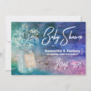 Convites *~* Mason Jar Rustic Baby's Breath Chá de fraldas