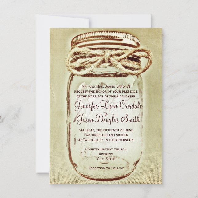 Convites Mason Jar Rustic Country Wedings Invtions (Frente)