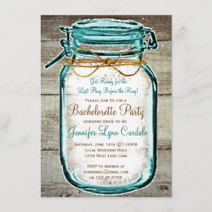 Convites Mason Jar Rustic Wood Festa de solteira Invites