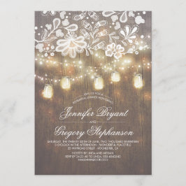 Convites Mason Jar String Lights Lace Janto de ensaio