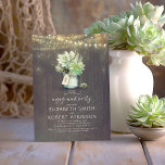 Convites Mason Jar Succulents Festa de noivado russa<br><div class="desc">Mason jar suculenta convites de festa de noivado verde-rústico</div>