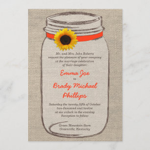 Convites Mason Jar & Sunflower Casation Orange