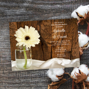 Convites Mason Jar White Daisy Barn Posta Casamento Brunch