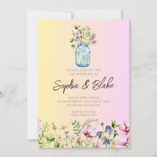 Convites Mason Jar Wildflower Rustic Ombre Casamento Rosa