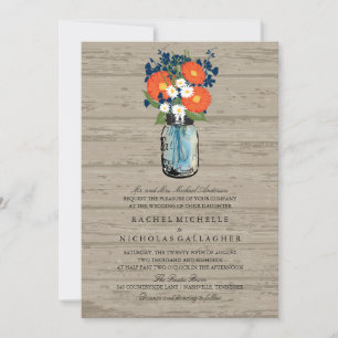 Convites Mason Jar Wood do Jardim Azul e Laranja   Casament