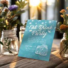 Convites Mason Jars String Lights EAT Beber e Casamento de 