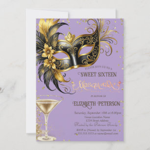 Convites Masque Diamonds Champagne Lavanda Sweet 16