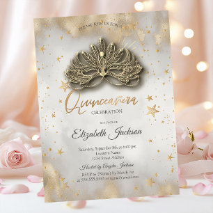 Convites Masque Estrelas Celestiais Dourado Quinceanera