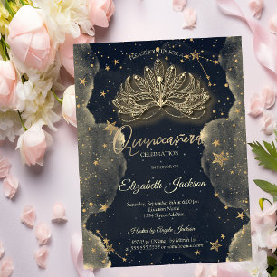 Convites Masque Estrelas Celestiais Nuvens Dourado Quincean
