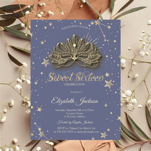 Convites Masque Estrelas Pastel Lavanda Sweet 16 (Criador carregado)
