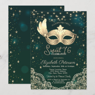Convites Masque,Luzes de Corda,Renda,Estrelas Verde Doce 16