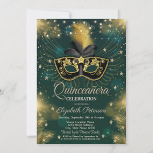 Convites Masque,Luzes de Cordas,Estrelas - Quinceañera Verd