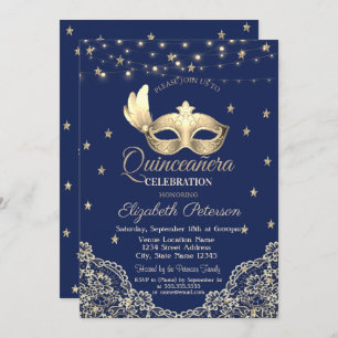 Convites Masque,Luzes De Cordas,Lace,Estrelas Quinceañera