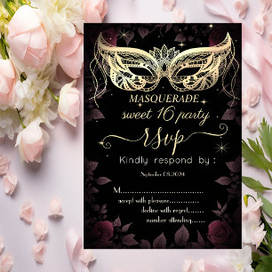 Convites Masque Rosas Burgundy Escuro Preto 80 Doce 16 RSVP