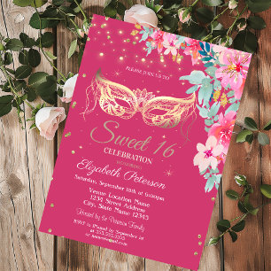 Convites Masquer,Diamantes Flores da Primavera Sweet 16