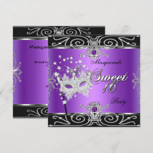 Convites Masquerada Doze Anos Aniversário Roxo Preto
