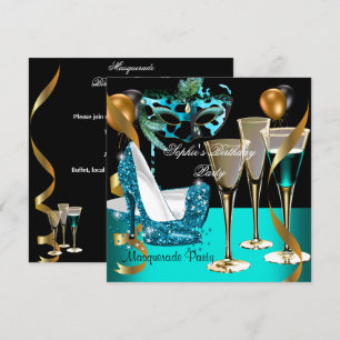 Convites Masquerade Aniversário Azul Turquesa Dourado Vinho