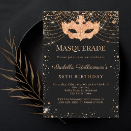 Convites Masquerade black gold birthday party